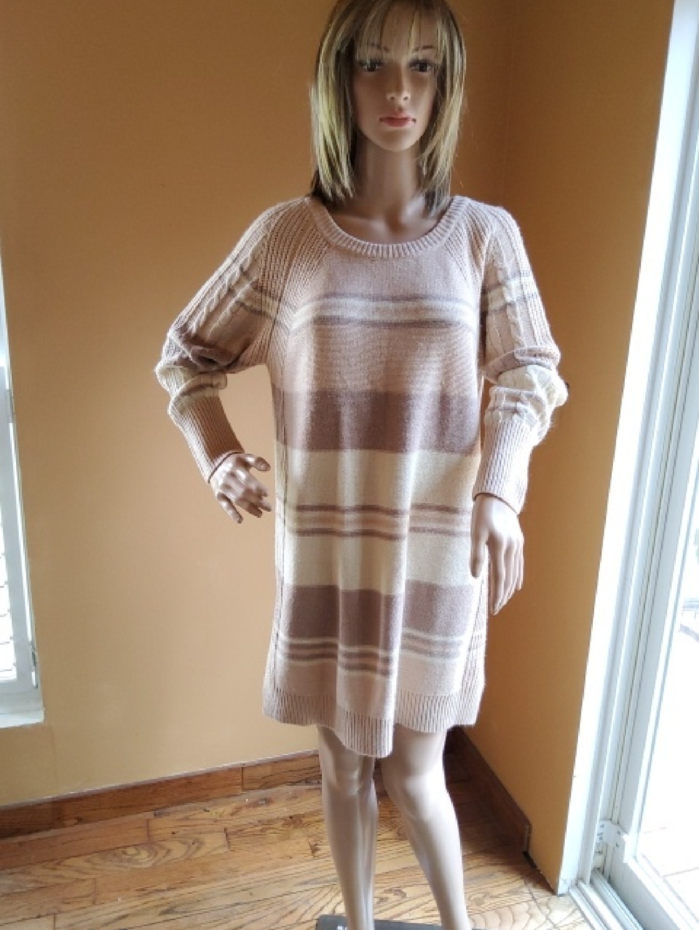 Striped Beige and Brown Sweater Dress